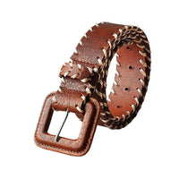 Women's Brown Leather Belt with Stitching Detail MDA1679H3I