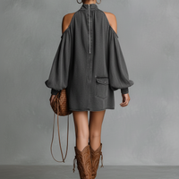 Women's Minimalist Washed Denim Off-the-shoulder Mini Dress MDA1791L3Y