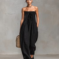Women's Minimalist Loose-fitting Linen Blend Strapless Jumpsuit With Tie Closure MDZ2024A9Y