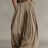 Women's Taupe Cotton-Blend Jumpsuit With Halter Neck & Wide-Leg Silhouette, Timeless Boho-Elegant Style Jumpsuit (Without Belt) MDZ0940C3I