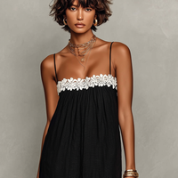 Women's Minimalist Linen-Blend Lace-Paneled Strapless With Spaghetti Straps Maxi Dress MDZ1926C9Y