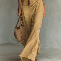 Ladies Lapel Single Breasted Long Sleeve Belted Maxi Dress MDA1500G4Y