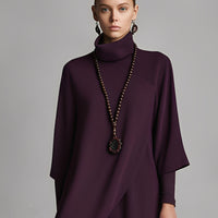 Women's Plum Draped Cotton-Blend Jersey Elegant Turtleneck Embroidered Maxi Dress MDA1202K8I