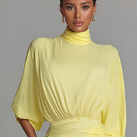 Women's Bright Yellow Drape Comfortable Blended Maxi Dress MDA2811G6I
