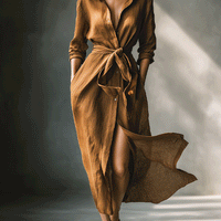 Women's Vintage Brown Blend Shirt Maxi Dress MDA2898G6I