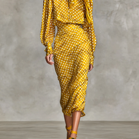 Women's Vintage Satin Polka Dot Print Shirt And Skirt Two-Piece Set (Not including scarf) MDA3073G0Y