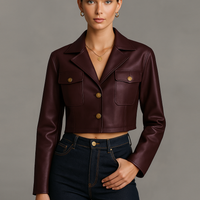 Women's Minimalist Faux Leather Short Jacket MDA1579L7Y