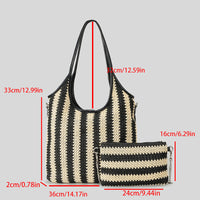 Women's Contrast Striped Vintage Straw Shoulder Bag MDA0831H2Y