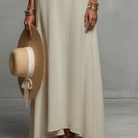 Women's Minimalist Off-the-shoulder Three-quarter Sleeve Embroidered Maxi Dress MDZ3063A3Y