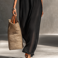 Women's Minimalist Sheer Knit Short-sleeved Maxi Dress MDZ0911A8Y