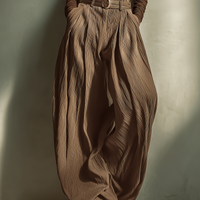 Women's Fashionable And Sexy Dark Brown Wide-leg Trousers (belt Not Included) MDA2974K4AN