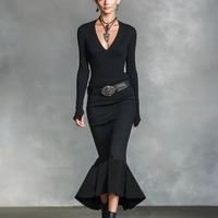 Women's Knitted V-neck Slim Long Sleeves Maxi Dress (Without Belt)MDA0717H5Y