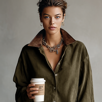 Women's Simple Loose Leather Lapel Spliced Suede Mini Dress MDA0233I3Y
