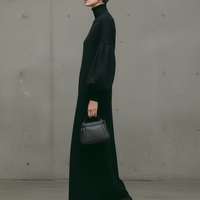 Women's Modern Black Turtleneck Puff-Sleeve Sweatshirt Maxi Dress MDA1503L6AU