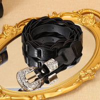 Women's Elegant Western - Style Faux Leather Floral - Embossed Waist Belt MDA1699H5I