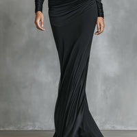 Women's Black Elegant Satin One - Shoulder Ruched Mermaid Maxi Dress MDA2278I0I
