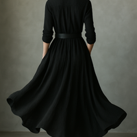Women's Black Blend Textured Pleated Vintage Maxi Dress MDA0859H8T