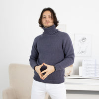 Hand-Knitted Itchy Wool Sweater – 100% Raw Wool Denim Blue Jumper T1319