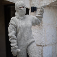 Raw Wool Catsuit Overall – Chunky Hand-Knitted Full Body Suit with Mittens and Socks T1359