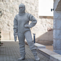 Raw Wool Catsuit Overall – Chunky Hand-Knitted Full Body Suit with Mittens and Socks T1359