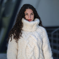 Hand Knitted 50-Strand Alpaca Wool Sweater, Bulky Winter Pullover T1440