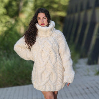Hand Knitted 50-Strand Alpaca Wool Sweater, Bulky Winter Pullover T1440