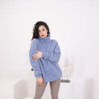 Blue Alpaca Sweater, Hand Knitted Soft Wool Pullover, Warm Cozy Lightweight Winter Jumper T1578