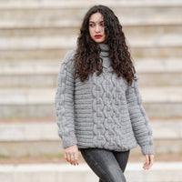 Hand Knit Baby Alpaca Merino Wool Sweater, Chunky Cable Knit Jumper T1389