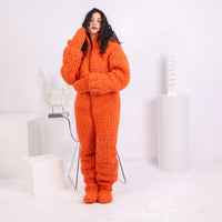 Alpaca Catsuit – 60-Strand Extra Fine Hand-Knitted Jumpsuit with Matching Mittens – Soft Luxury Knit – T1648