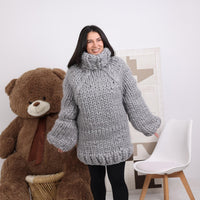 Chunky Merino Roving Sweater, Hand Knitted Oversized Soft Pullover T1846