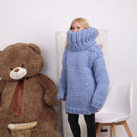 Chunky Merino Wool Sweater with 50 cm Cowlneck, Hand Knitted Roving Pullover T1849