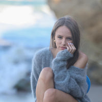Hand Knitted Extra Fluffy V Neck Sweater, Italian Mohair and Alpaca Blend Pullover T1947