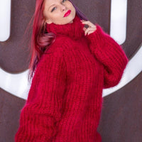 Fluffy Thick Ribbed Sweater, Hand Knitted in Soft Mohair Yarn T524