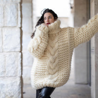 20-Strand Thick Mohair Sweater – Hand-Knitted Blue Chunky Cable Knit Jumper T1357