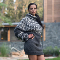 Gray Lopi Wool Sweater – Hand-Knitted Icelandic Style Jumper T822M