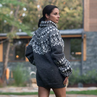 Gray Lopi Wool Sweater – Hand-Knitted Icelandic Style Jumper T822M