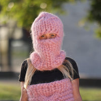 30-Strand Mohair Balaclava – Hand Knitted Chunky Winter Hat T1455
