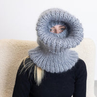 Mohair Wool Balaclava – Hand Knitted Chunky Winter Hood T1527