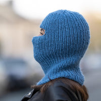 Blue Wool Balaclava – Hand Knitted Slouchy Beanie Ski Mask T1169