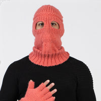 Hand Knit Wool Fingerless Gloves, Pink Woolen Mittens T1009