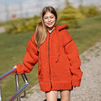 Chunky Wool Cardigan – Hand Knitted 100% Wool Jacket T1266