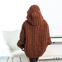 Extra Chunky Cardigan – 18-Strand Hand Knitted Alpaca Merino Wool Blend T1539