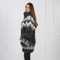 Super Chunky Nordic Wool Sweater, Hand Knitted Thick Icelandic Pullover T978
