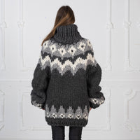 Super Chunky Nordic Wool Sweater, Hand Knitted Thick Icelandic Pullover T978