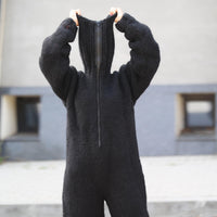 Alpaca Catsuit – 24-Strand Hand-Knitted Soft Turtleneck Bodysuit – Fluffy Warm One-Piece – T1495