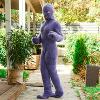 Gray Mohair Catsuit – Fluffy Hand-Knitted Full Set with Balaclava, Mittens and Socks T679