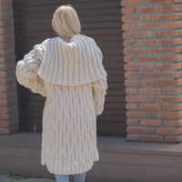 One available in size 6XL, Chunky Cable Knit Wool Cardigan , Long 50cm Turtleneck T1868