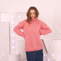 Pink Suri Alpaca Turtleneck Sweater, Hand Knitted Pullover in Baby Alpaca Yarn, T2018