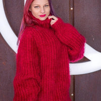 Fluffy Thick Ribbed Sweater, Hand Knitted in Soft Mohair Yarn T524