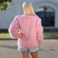 16-Strand Cabled Mohair–Alpaca Mix Sweater – Hand-Knitted Chunky Fuzzy Jumper T1451